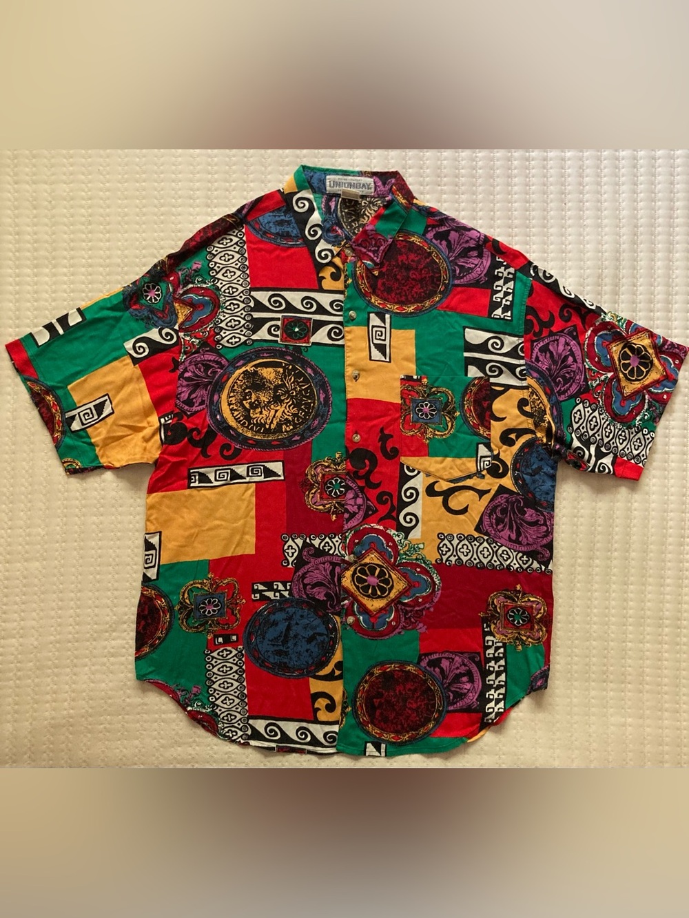 Vintage Unionbay Short Sleeve Hawaiian Button Up Shirt Men’s Large Abstract - Picture 2 of 11